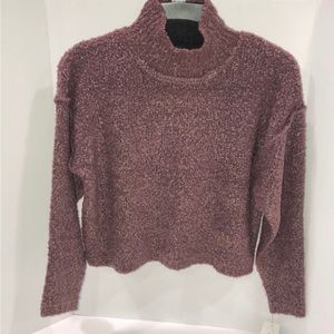 Pink Rose Mock Neck Exposed Seam Dropped Shoulder Long Sleeve Cozy Sweater